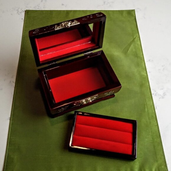 Mother of Pearl Inlay Wood Lacquer Jewelry Box - Picture 7 of 10